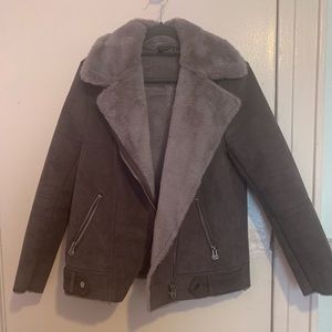 H&M grey jacket with faux fur lining